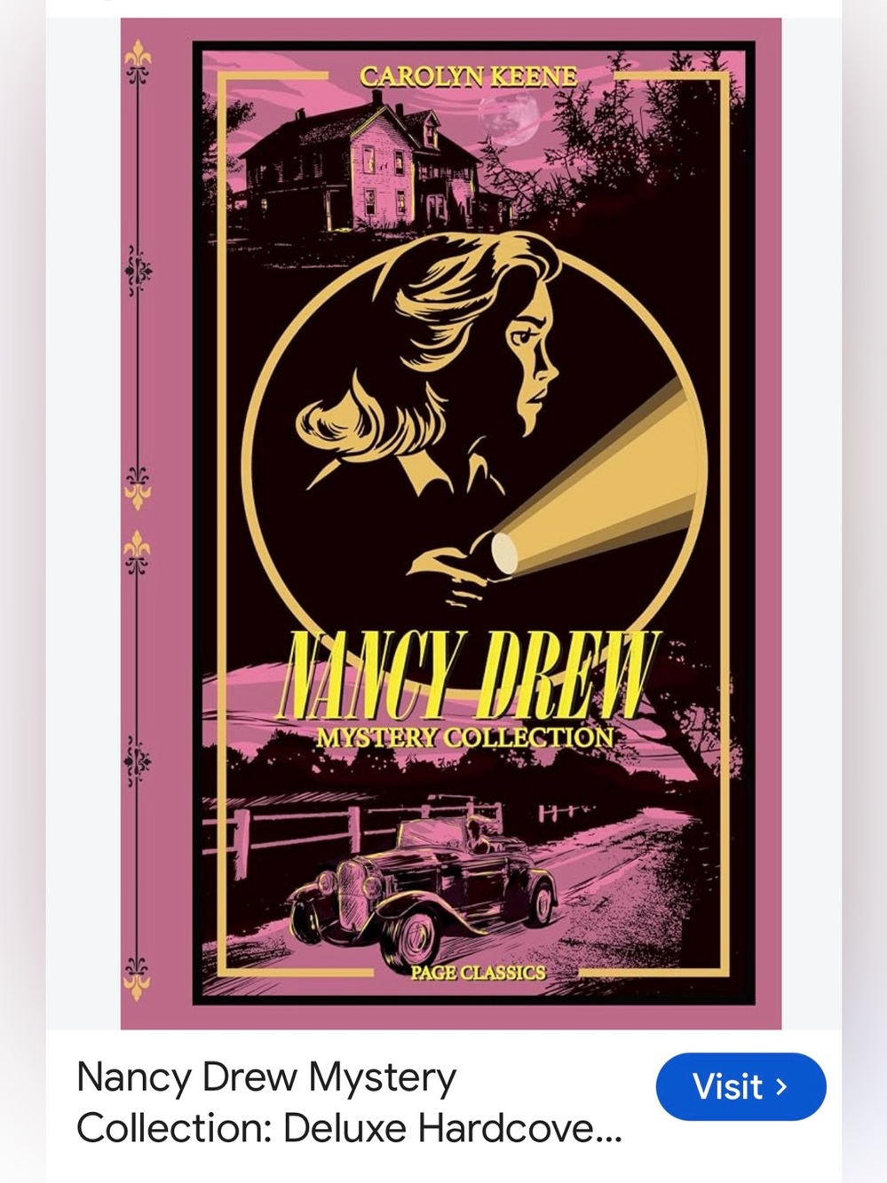 #3245**Nancy Drew Mystery Collection Hardcover Wall Art - Pink & Gold